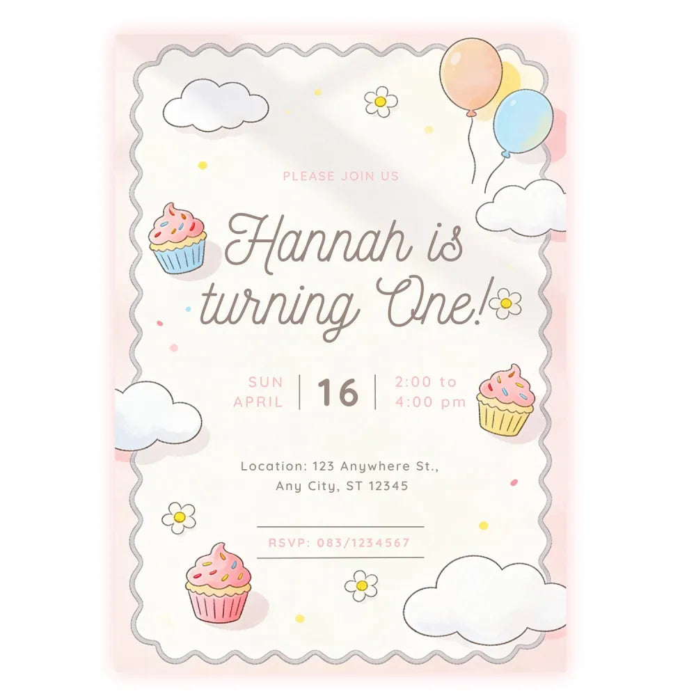 Cupcake 1st Birthday Party Invitation - birthday party, 1st birthday, 1st birthday party, cupcake 1st birthday, cupcake