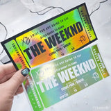 Personalised Weeknd concert foil ticket keepsake. Handmade in Ireland, customised with names and messages. A unique fan gift or stylish memento.