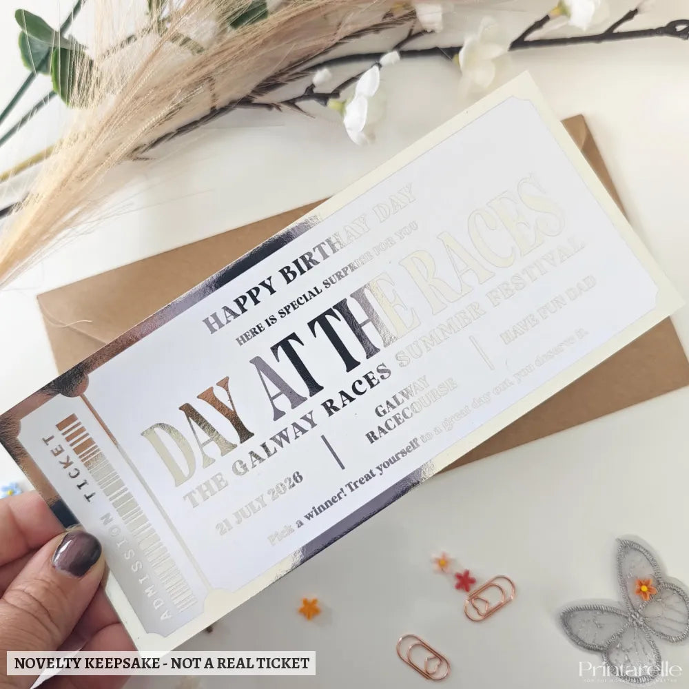 Day at the Races – Personalised Birthday Foil Ticket Gift - experience gifts, foil ticket, foil tickets, races foil