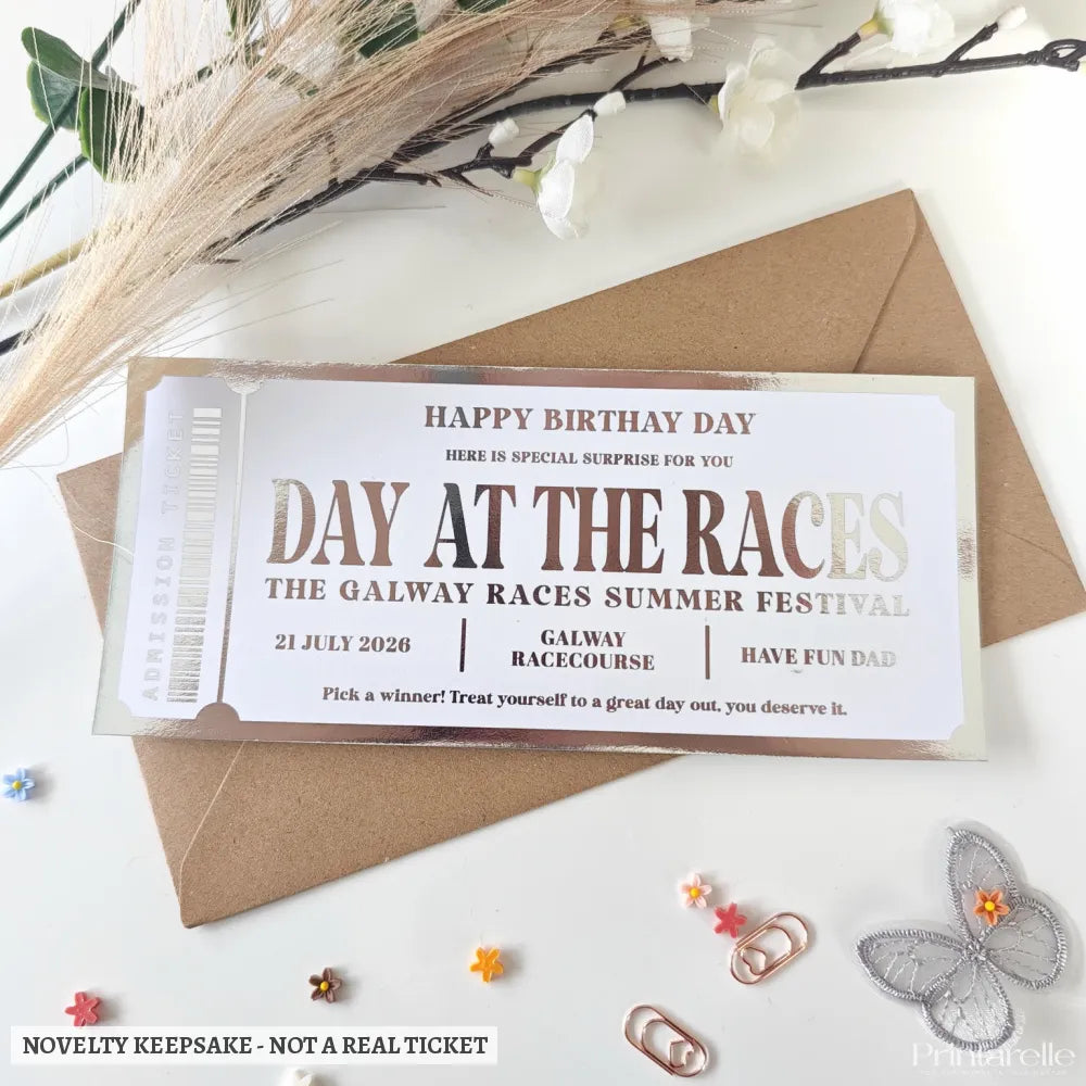 Day at the Races – Personalised Birthday Foil Ticket Gift - experience gifts, foil ticket, foil tickets, races foil