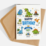 Dinosaur Birthday Card for Boys - dinosaur birthday card, dinosaur birthday, birthday card, kraft envelope, cute dino