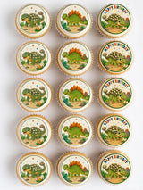 Green ankylosaurus dinosaur edible cupcake toppers with colorful happy birthday illustrations for birthday cakes