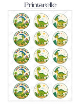 Green dinosaur cupcake toppers featuring blue-capped parasaurolophus and palm trees on edible icing sheet