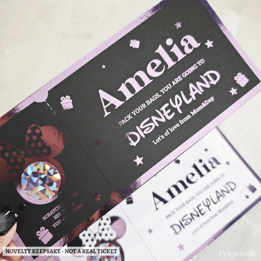 Disneyland Surprise Foil Ticket - Personalised Scratch Reveal - disneyland surprise foil, personalised disneyland foil,