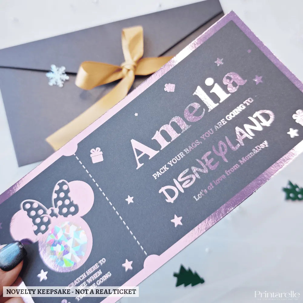 Disneyland Surprise Foil Ticket - Personalised Scratch Reveal - disneyland surprise foil, personalised disneyland foil,