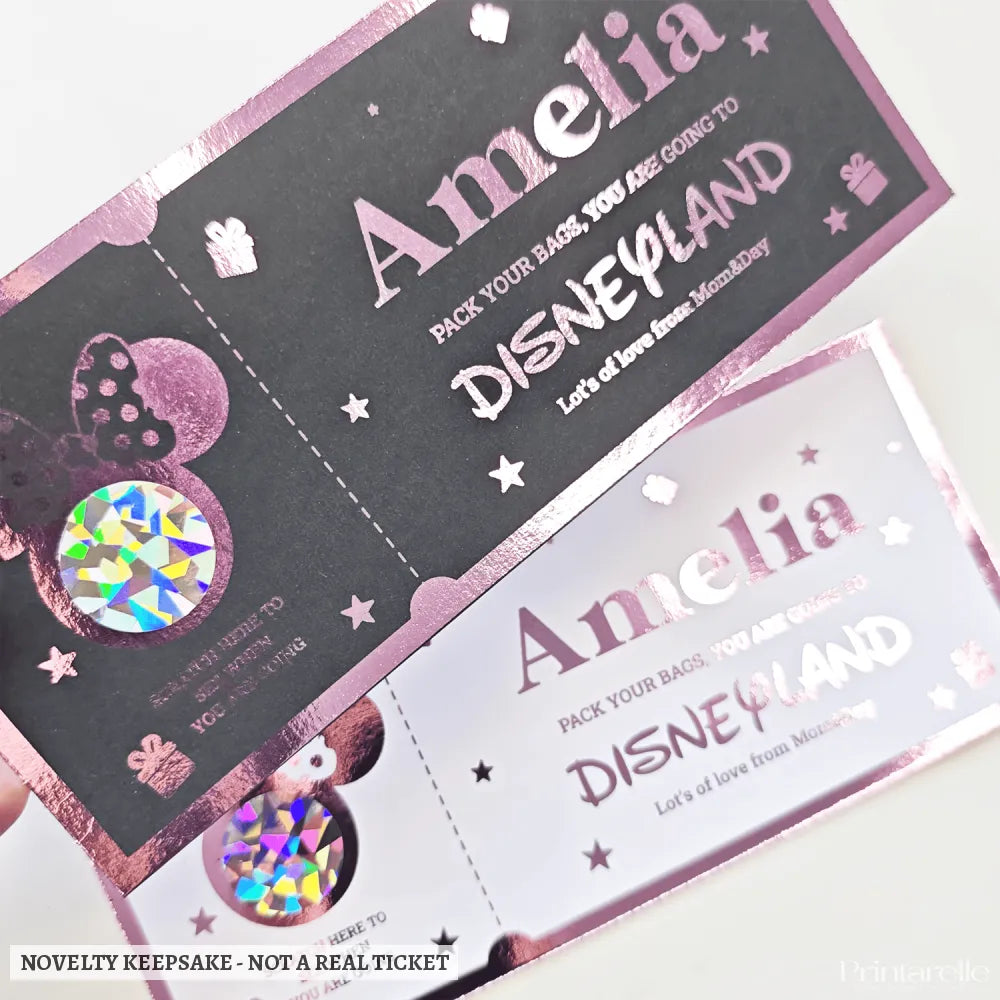 Disneyland Surprise Foil Ticket - Personalised Scratch Reveal - disneyland surprise foil, personalised disneyland foil,