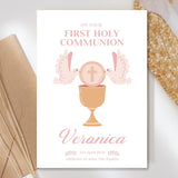 Dove & Chalice Personalised First Holy Communion Card for Girls - Greeting Card - Printarelle
