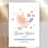 Dove & Flowers Personalised Confirmation Card for Girls - Greeting Card - Printarelle