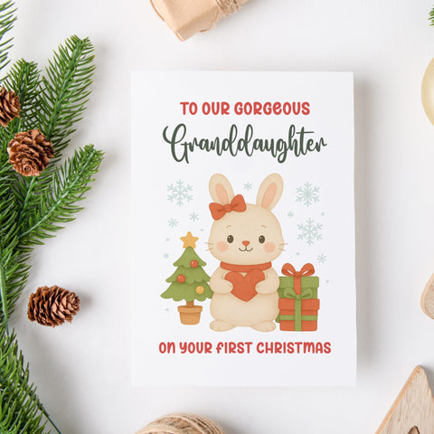 Granddaughter First Christmas Card | Cute Bunny Design