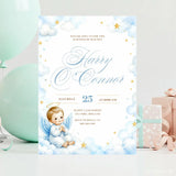 Elegant Baby Angel Boy Baptism Invitation | Calligraphy - baby angel, elegant baby angel, elegant baby, baptism
