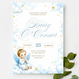 Elegant Baby Angel Boy Baptism Invitation | Calligraphy - baby angel, elegant baby angel, elegant baby, baptism