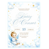 Elegant Baby Angel Boy Baptism Invitation | Calligraphy - baby angel, elegant baby angel, elegant baby, baptism