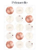 Printable 2024 engagement calendar cupcake toppers with rose gold and cream floral personalised engagement design