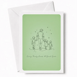 Behind every happy family is a dad who shows the way. This tender card features a flowing line art illustration
