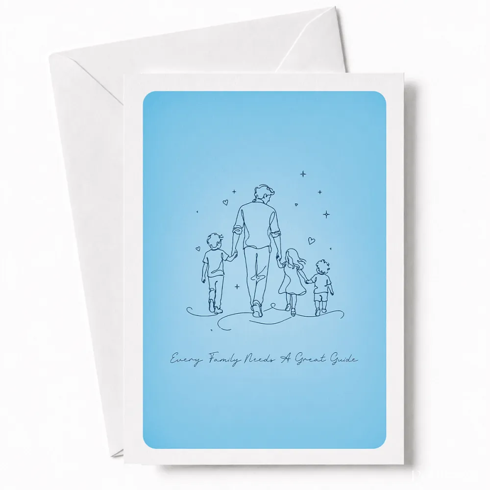 Behind every happy family is a dad who shows the way. This tender card features a flowing line art illustration