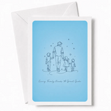 Behind every happy family is a dad who shows the way. This tender card features a flowing line art illustration