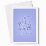Behind every happy family is a dad who shows the way. This tender card features a flowing line art illustration