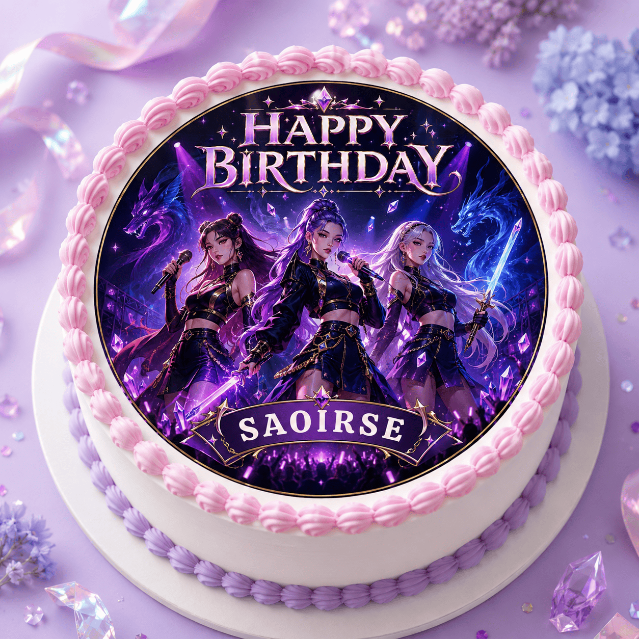 KPop Girl Group Birthday Cake Topper – Galaxy Purple Personalised