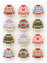 Christmas fair isle edible cupcake toppers with colorful knitted jumper icing sheet designs for festive treats