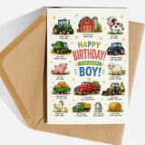 Farm Birthday Card for Boys - Tractor and Animals - birthday card, farm birthday card, farm birthday, happy birthday,