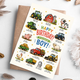 Farm Birthday Card for Boys - Tractor and Animals - birthday card, farm birthday card, farm birthday, happy birthday,