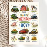 Farm Birthday Card for Boys - Tractor and Animals - birthday card, farm birthday card, farm birthday, happy birthday,