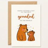 Celebrate Grandad with a heartfelt handmade Father’s Day card from Printarelle. Features a cute bear & cub illustration. Perfect for kids to gift!  Father’s Day card for Grandad with illustrated bears — a smiling big bear and little bear, with pink and orange confetti and heartfelt message.

