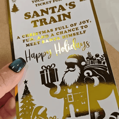 Santa’s Train Gold Foil Christmas Ticket – Handmade Gift