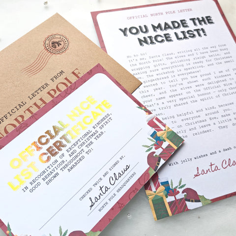 You Made the Nice List Letter from Santa | Official Certificate Set