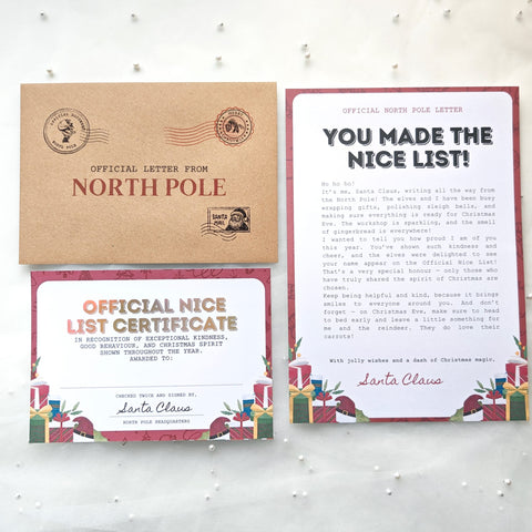 You Made the Nice List Letter from Santa | Official Certificate Set