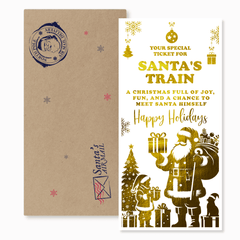 Santa’s Train Gold Foil Christmas Ticket – Handmade Gift