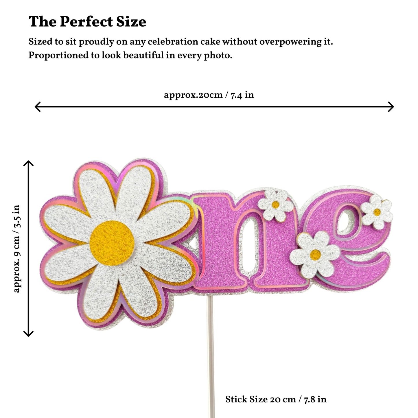 First Birthday Cake Topper, One Daisy Glitter & Holographic | Pink Floral 1st Birthday - Cake Topper - Printarelle