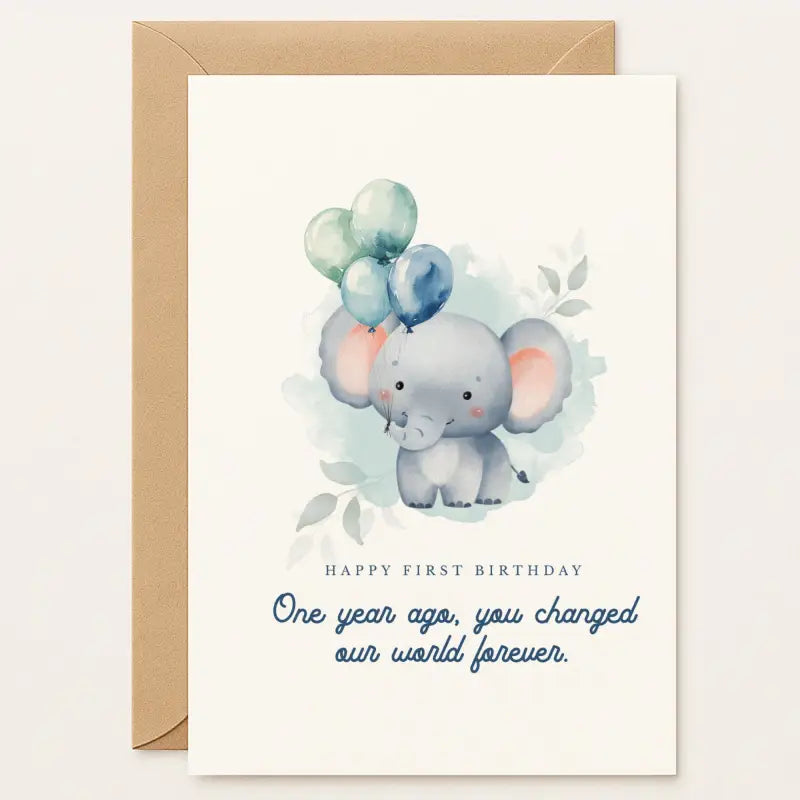 First birthday card watercolour elephant