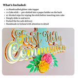 First Holy Communion Cake Topper Glitter Cross with Paper Flowers - Cake Topper - Printarelle