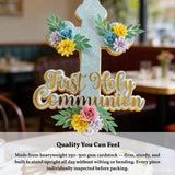 First Holy Communion Cake Topper Glitter Cross with Paper Flowers - Cake Topper - Printarelle