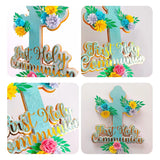 First Holy Communion Cake Topper Glitter Cross with Paper Flowers - Cake Topper - Printarelle