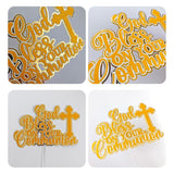 First Holy Communion Cake Topper, God Bless On Your Communion Gold Glitter & Mirror with Cross - Cake Topper