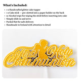 First Holy Communion Cake Topper, Gold Glitter Script with Praying Child - Cake Topper - Printarelle