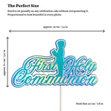First Holy Communion Cake Topper, Holographic Rainbow Script with Praying Boy - Cake Topper - Printarelle