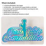 First Holy Communion Cake Topper, Holographic Rainbow Script with Praying Boy - Cake Topper - Printarelle