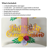 First Holy Communion Cake Topper - Pink Glitter Cross with Paper Flowers - Cake Topper - Printarelle