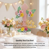 First Holy Communion Cake Topper - Pink Glitter Cross with Paper Flowers - Cake Topper - Printarelle