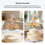 First Holy Communion Cake Topper - Pink Glitter Cross with Paper Flowers - Cake Topper - Printarelle