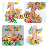 First Holy Communion Cake Topper - Pink Glitter Cross with Paper Flowers - Cake Topper - Printarelle