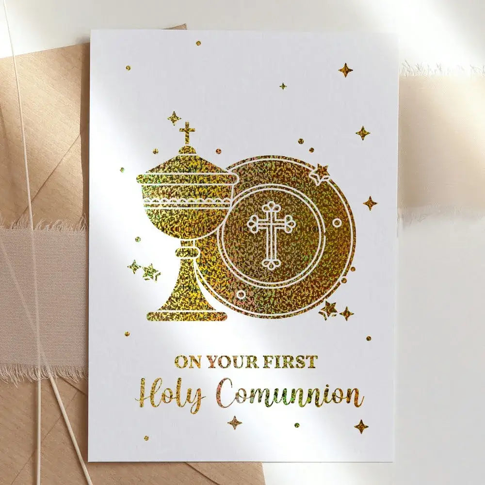 first holy communion greeting card foil design printarelle