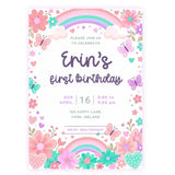 Floral Rainbow Butterfly 1st Birthday Party Invitation - floral rainbow butterfly, rainbow butterfly 1st, butterfly 1st