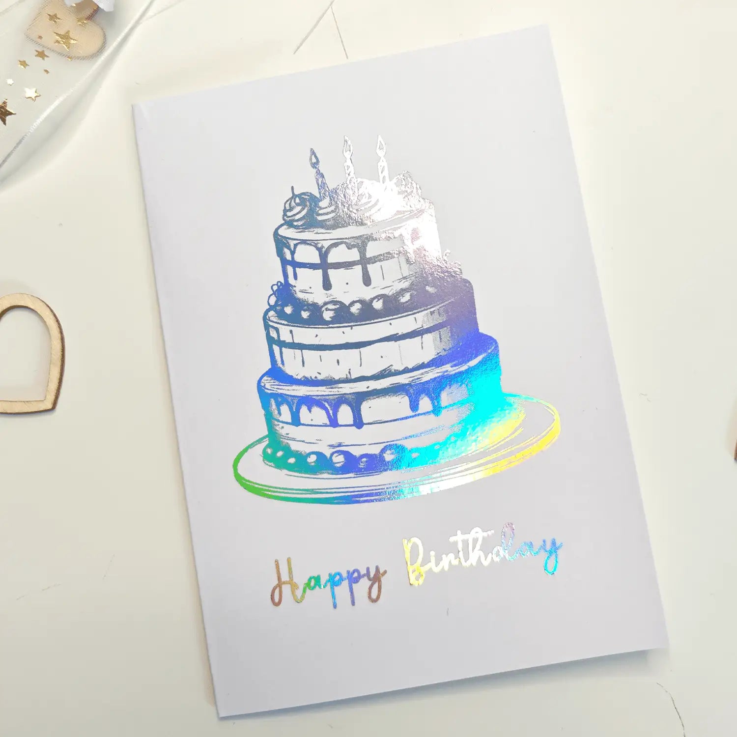 Foil Birthday Cake Card | Luxury Rainbow Foil Greeting - Greeting Card