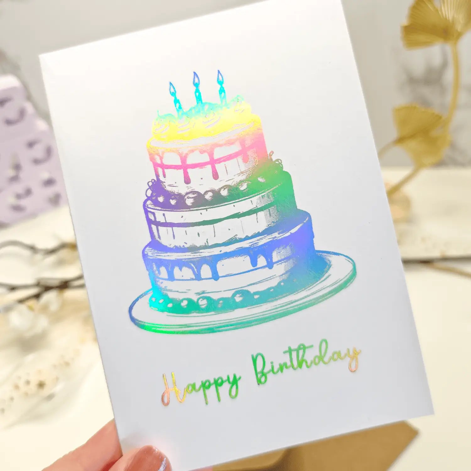 Foil Birthday Cake Card | Luxury Rainbow Foil Greeting - Greeting Card