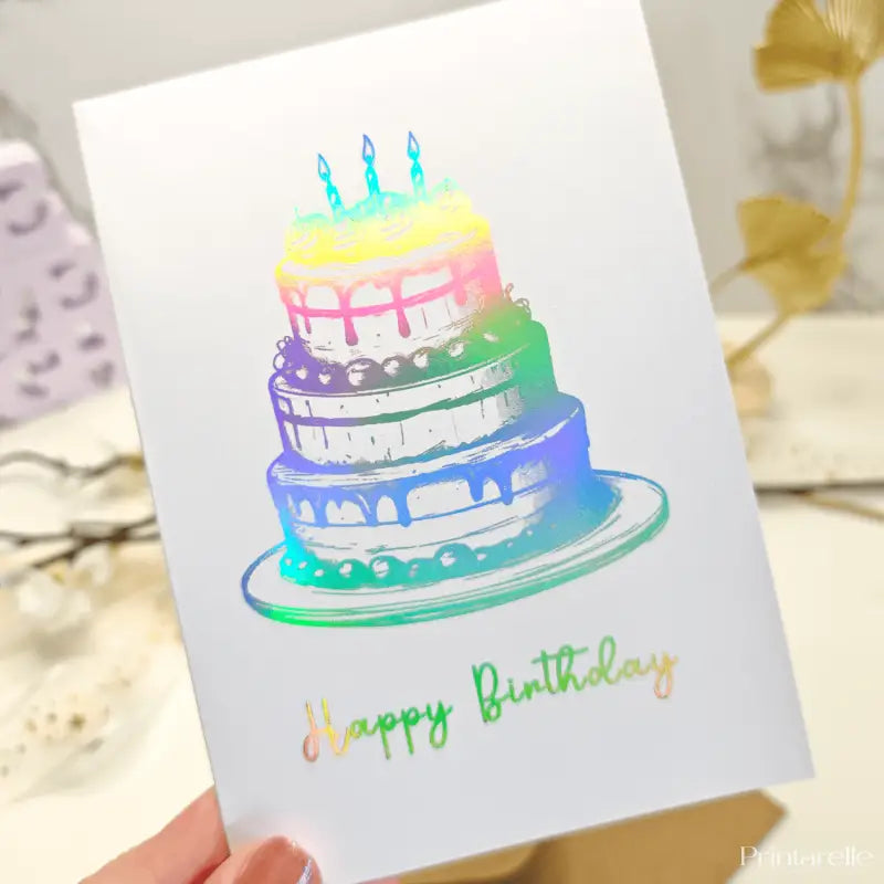 Foil Birthday Cake Card | Luxury Rainbow Foil Greeting - Greeting Card