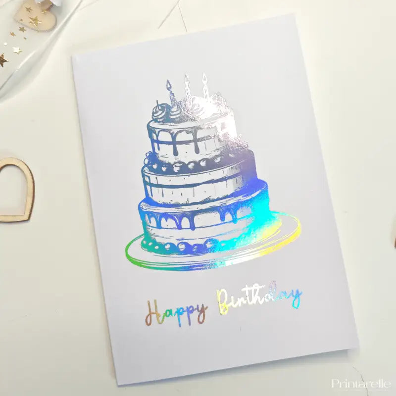 Foil Birthday Cake Card | Luxury Rainbow Foil Greeting - Greeting Card